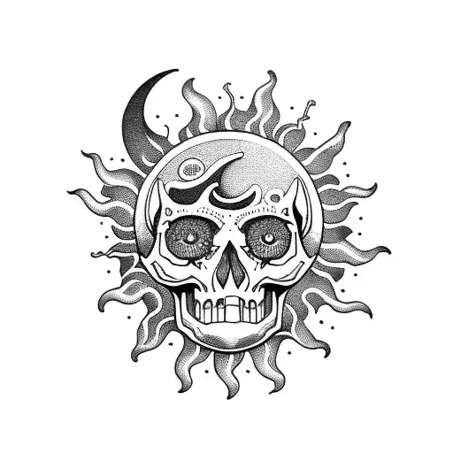 Sun And Moon With Skull