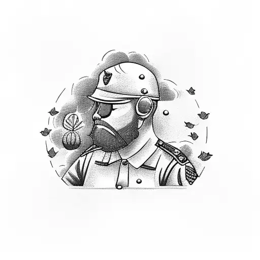 A Veteran Soldier Resting Under A Peaceful Tree In A Meadow