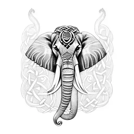 A Celtic-inspired Tattoo Featuring A Majestic Elephant Surrounded By Intricate Knotwork Designs