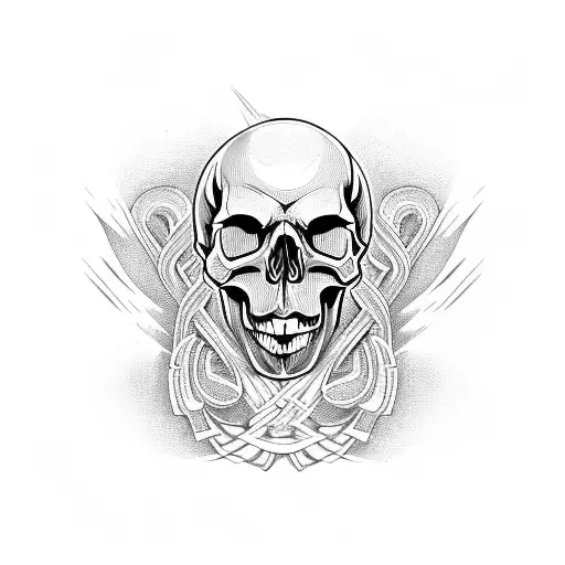 A Skull With Intricate Guitar Strings Weaving Through It