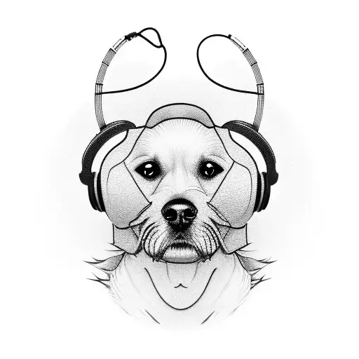 A Realistic 3D Printed Dog Wearing Headphones Listening To Music