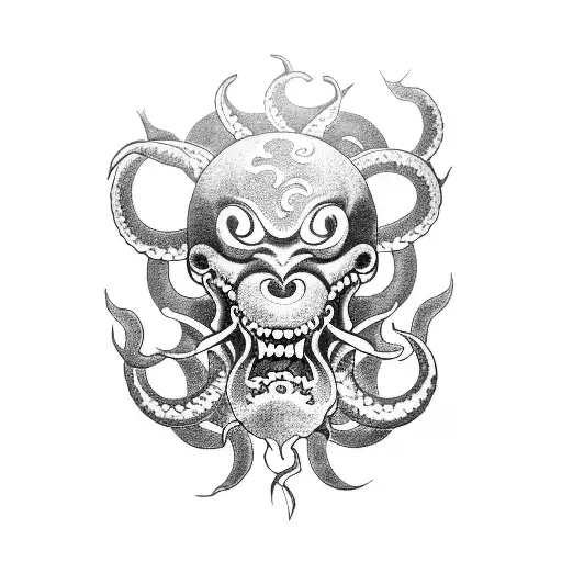 Kraken With Hannya Mask And Koi