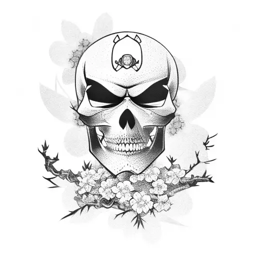Samurai Warrior Skull With Cherry Blossoms