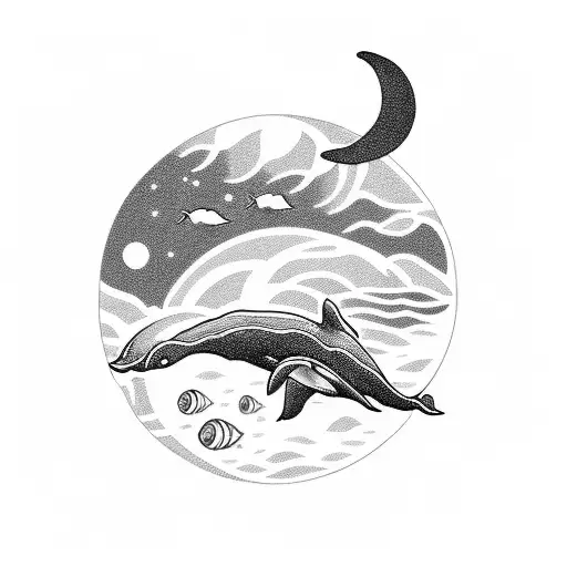 Whale And Ocean And Moon