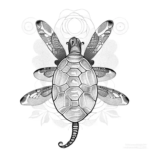 Tortoise In Nature With Dragonfly