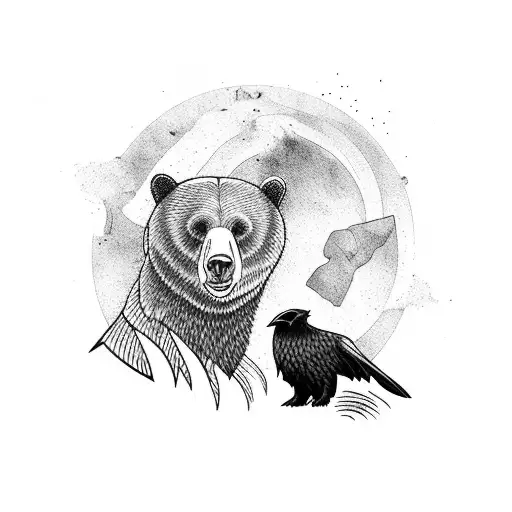 A Bear With Ravens In The Background