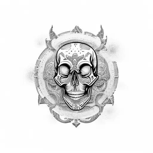 A Guitar With Intricate Metal Music Notes Forming A Skull In The Background