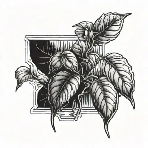 A Detailed Blackwork Tattoo Of A Coffee Plant Growing In A Park Setting