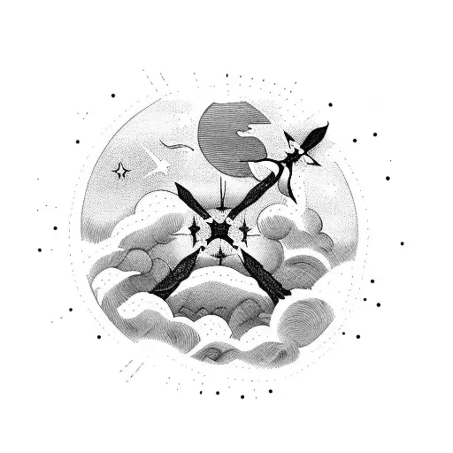 Bible Scripture With Clouds And Stars And The Three Crosses