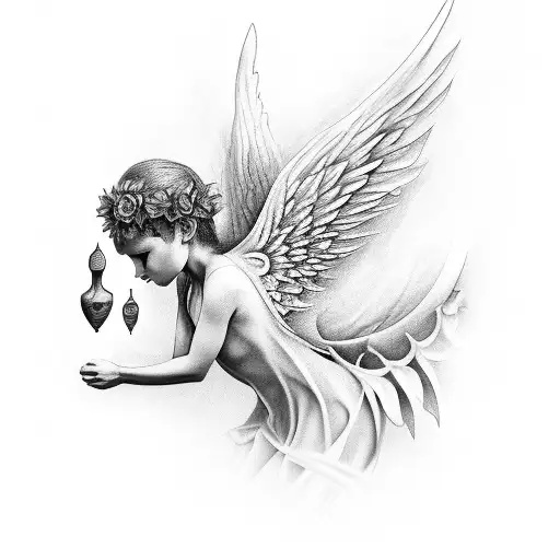 A Morphological Study Of Poppies Intertwined With Angel Wings And The God Hypnose