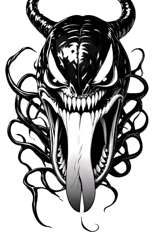 Venom Head Portrait 45 Degrees With Long Tongue Surrounded By Tendrils
