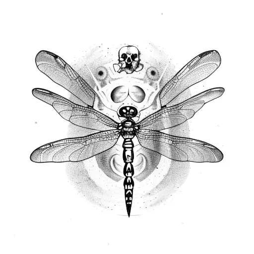 A Dragonfly With A Skull Body And Tortoise Shell Wings
