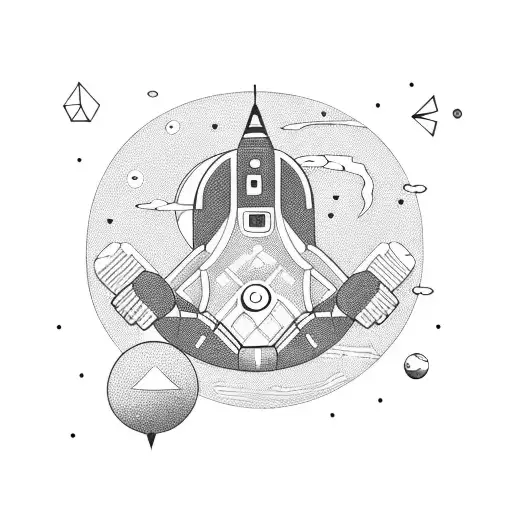 Astronaut Floating In Space Surrounded By Geometric Shapes