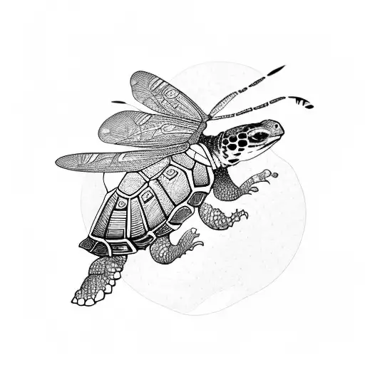 A Tortoise And Dragonfly In A Natural Scene