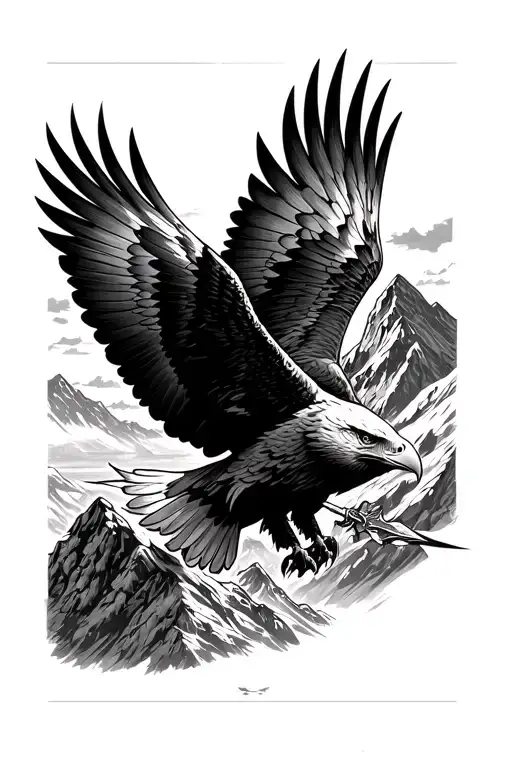 A Majestic Eagle Soaring Over A Mountain Range With An Arrow In Its Talons