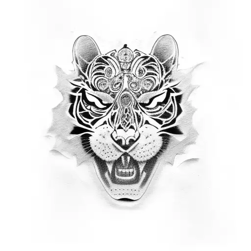 Gothic Tiger And Skull And Roses