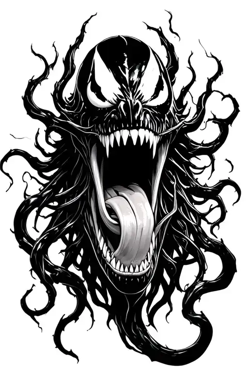 Venom Portrait With Open Mouth Open And Tongue Sticking Out Surrounded By Tendrils