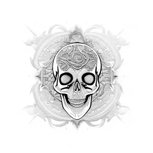 A Guitar With Intricate Metal Music Notes Forming A Skull In The Background