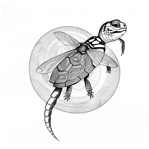 A Tortoise And Dragonfly In A Natural Scene