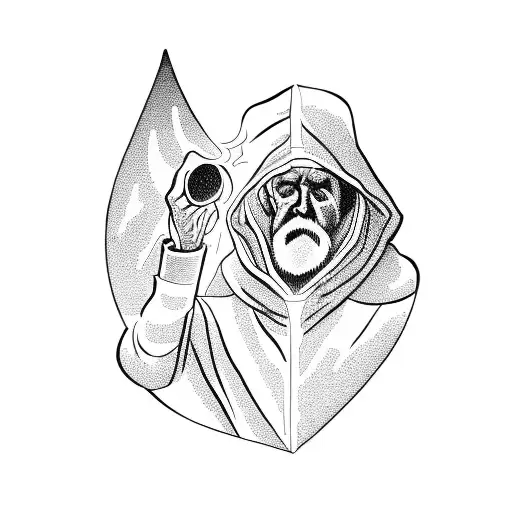 Old Man With Hood Holding A Lit Lantern