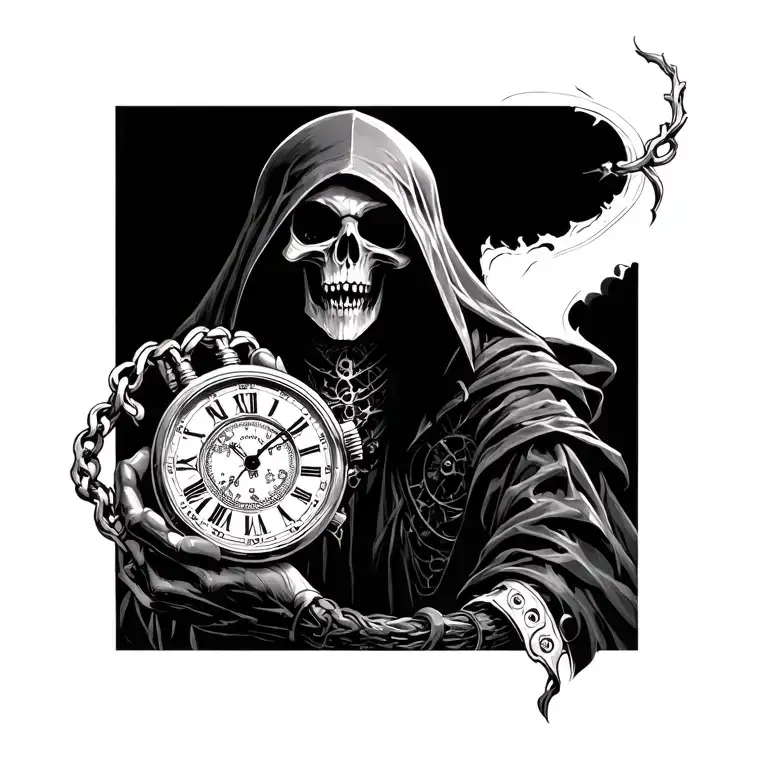 Dark Reaper Holding Watch Mechanism Intertwined Within