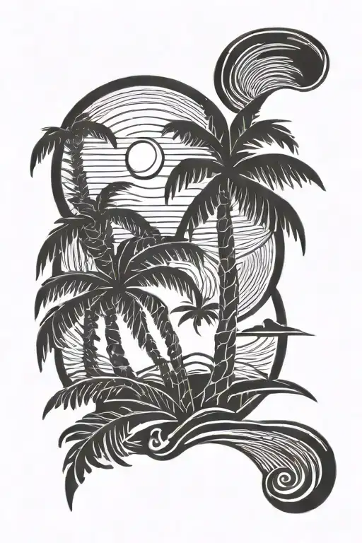 Palm Tree And Crescent Moon