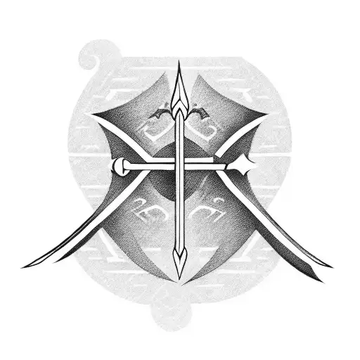 A Blackwork Tattoo Of A Stylized Bow And Arrow With The Name 'Cory' Hidden Within The Design