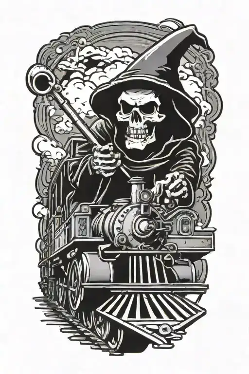 Grim Reaper Driving An Evil Railroad Train Like Rat Fink