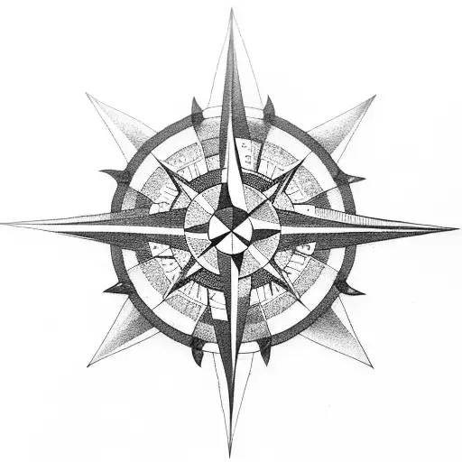Compass Rose With Mountains