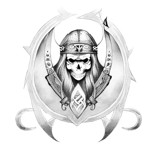 Viking Women With Runes And Skull