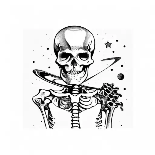 Skeleton Drinking A Mug Of Outer Space And Planets