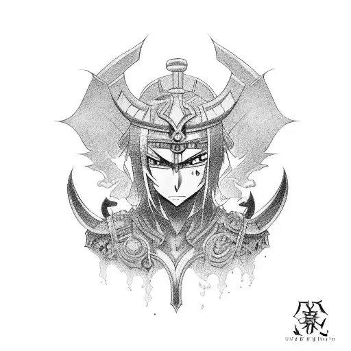 An Anime-inspired Tattoo Of A Warrior Fighting Against Demonic Forces