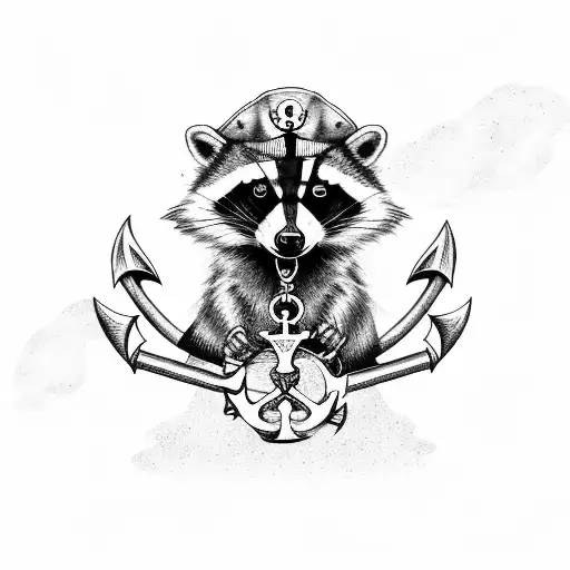 Pirate Raccoon Holding Wrench And Anchor Chain
