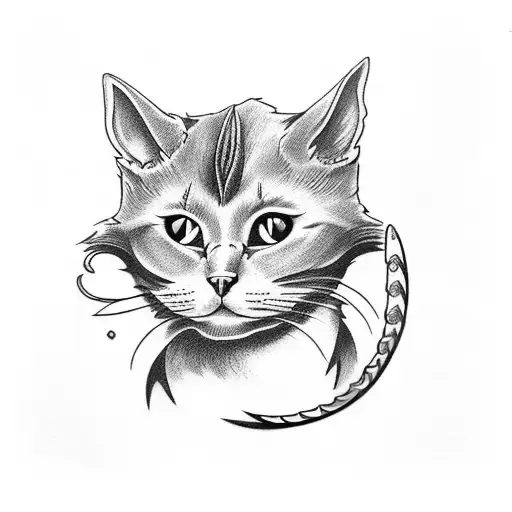 Diabolic Cat Hith Horns And A Crow