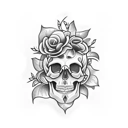 Skull With Pretty Flowers Around