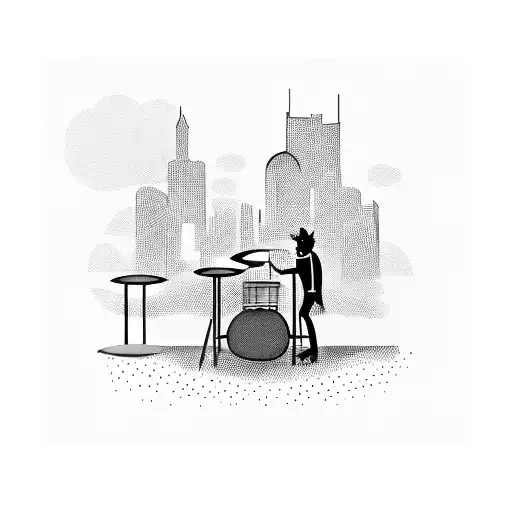 A Silhouette Of A Person Playing Drums With A City Skyline In The Background