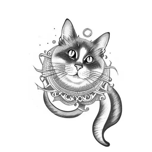 Black Cat Sitting Facing Back And It's Hanging Tail Becomes A Spiral