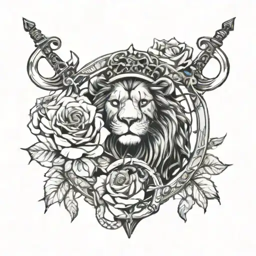 Lion Queen Around An Anchor With Roses Intertwined