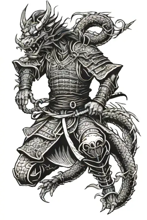 Japanese Samurai With A Dragon Going Around The Arm And Him