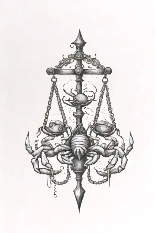 Libra Scale With Cancer Crabs Crawling Up Its