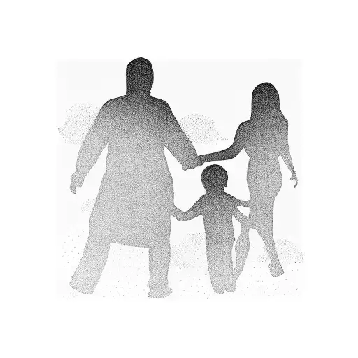 A Minimalist Silhouette Of A Mother And Two Sons Holding Hands