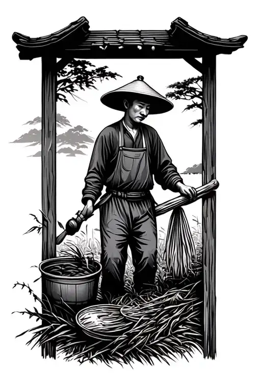 Chinese Farmer Working In The Field