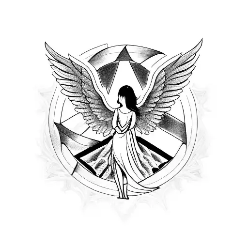 Angel With Wings Out With The Name Georgia Going Through The Bottom