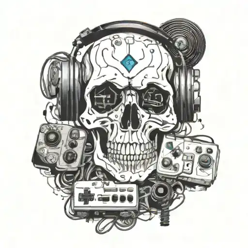 A Surreal Composition Of A Skull Made Entirely Of Gaming Console Components And Musical Instruments