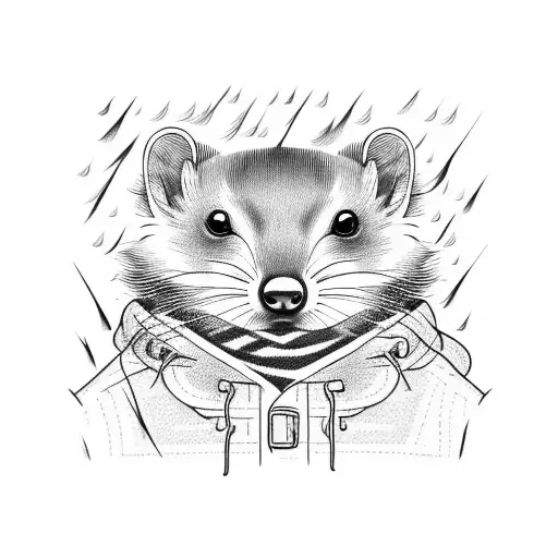 Weasel Wearing A Rain Coat On The Back Of A Moustached Fish Wearing A Striped Sweater