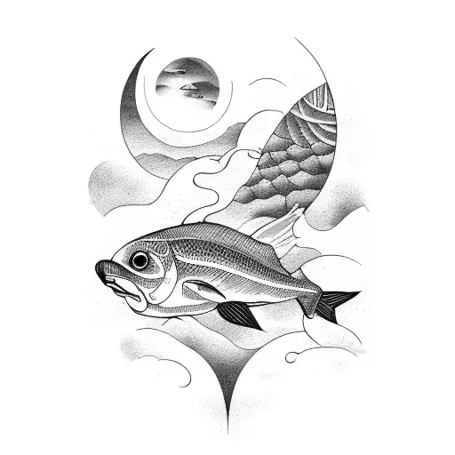 A School Of Pisces Swimming Through A Cloudy Sky