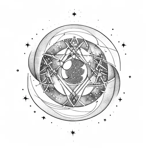 A Celestial Scene With Gemini Constellation Intertwined With Moon And Stars