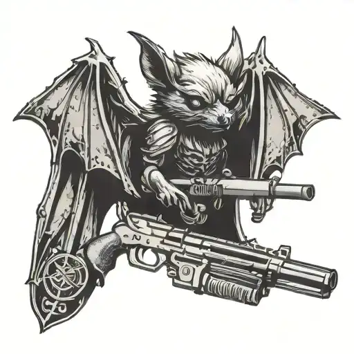 A Bat With Two Military-type Rifles That Symbolize The Phrase Gp Pachacutec