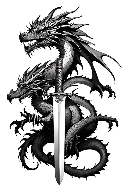 Cyberglism Dragon Wrapped Around A Sword