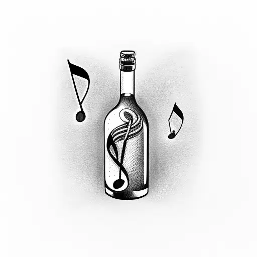 Wine Bottle With Music Note And Playing Cards